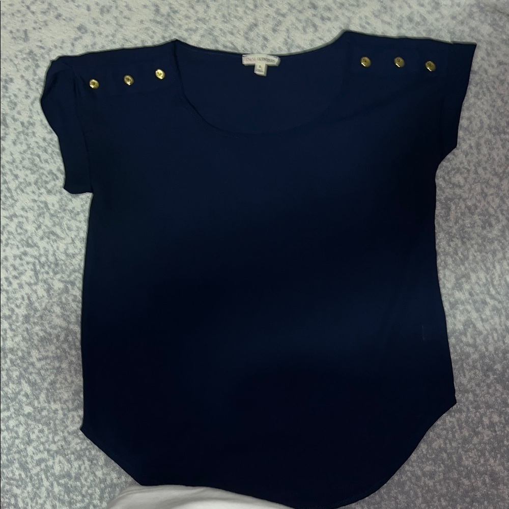 Zenana Outfitters Dark Blue Blouse with Gold Buttons - Picture 1 of 5